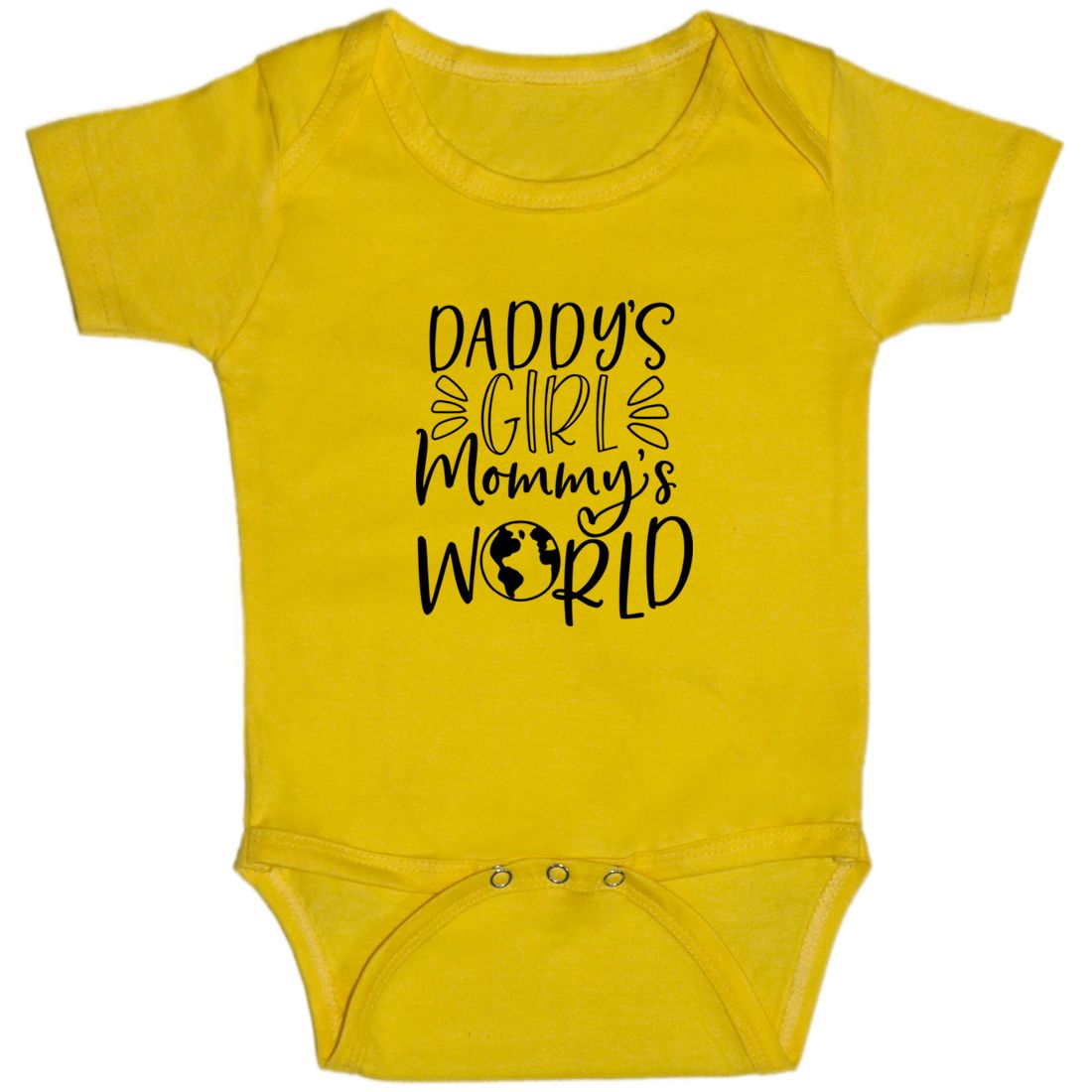 Yellow Daddys Girl Mommys World Cotton Romper For 6 To 12 Months