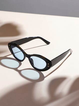 Solid Oval Sunglasses - Black-Sunglasses