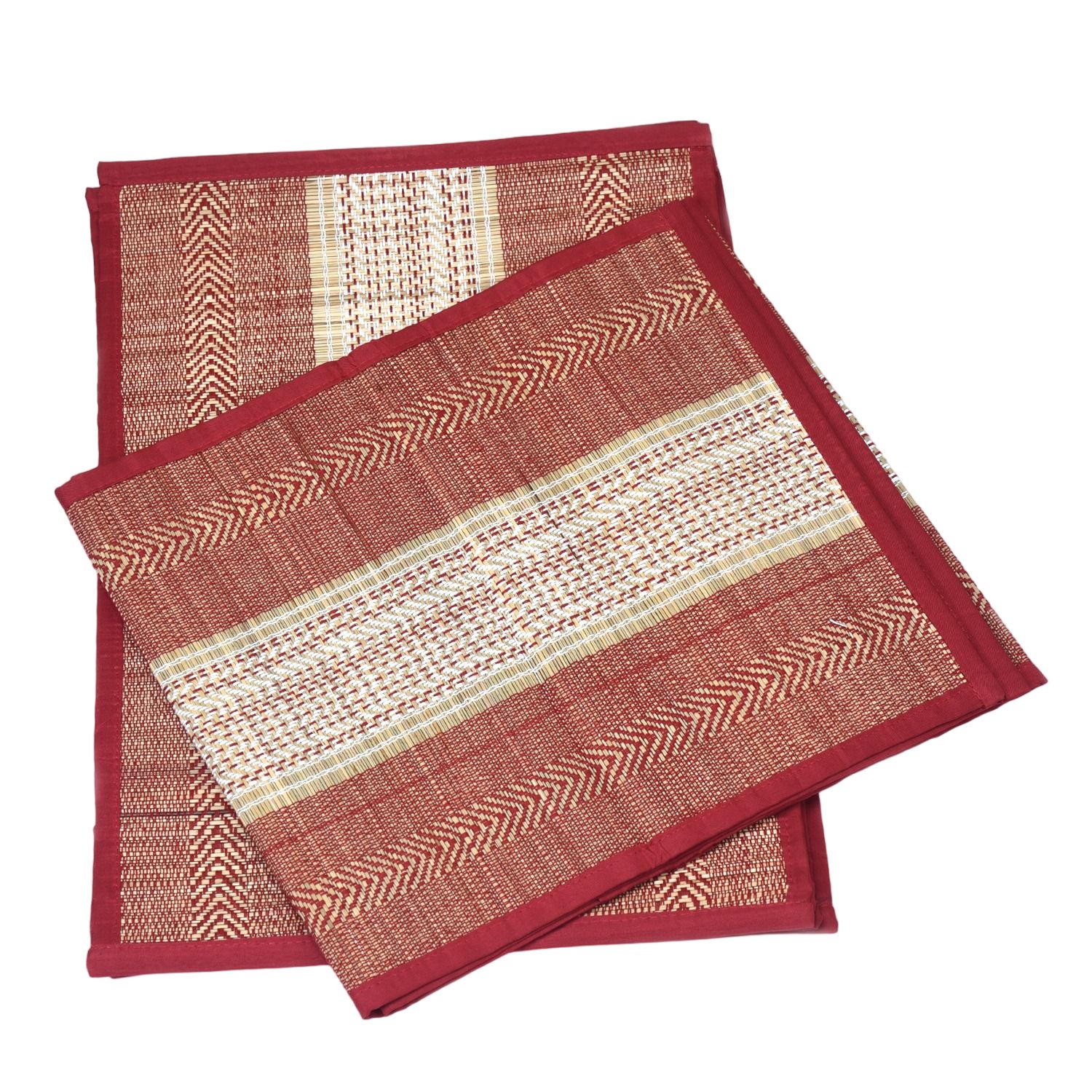 Elegant Handloom Table Mat Set - Premium Madhur Kathi & Cotton, Maroon - Perfect for Dining & Home Decor