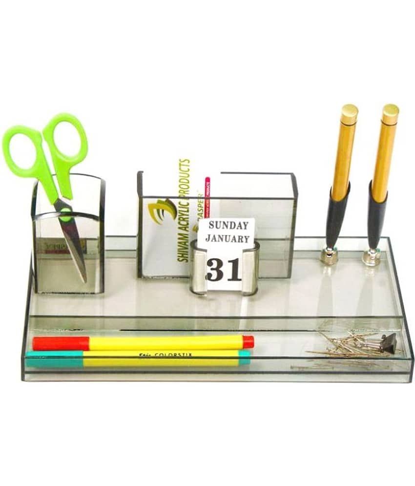Rasper Multi Color Acrylic pen Stand With Card Holder