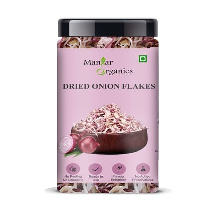 ManHar Organics Dried Onion Flakes | Dehydrated Red Onion | Flavorful & Aromatic | Ideal for Seasoning, Curries, Soups & Instant Cooking - Jar 175gm