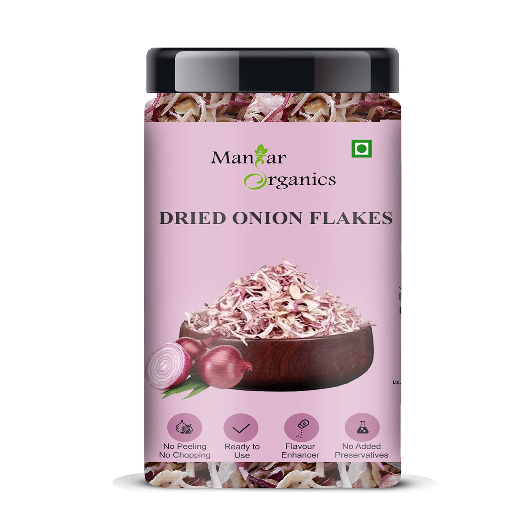 ManHar Organics Dried Onion Flakes | Dehydrated Red Onion | Flavorful & Aromatic | Ideal for Seasoning, Curries, Soups & Instant Cooking - Jar 175gm