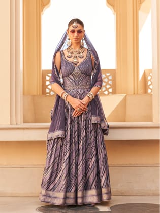 Purple Anarkali Dress with Printed Coat