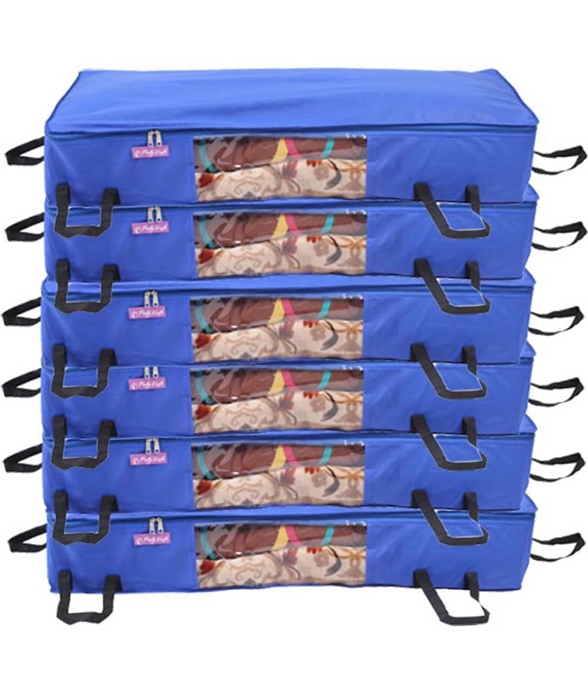 Prettykrafts Long Underbed Storage Bag, Storage Organizer, Blanket Cover with Side Handles (Set of 6 pcs)