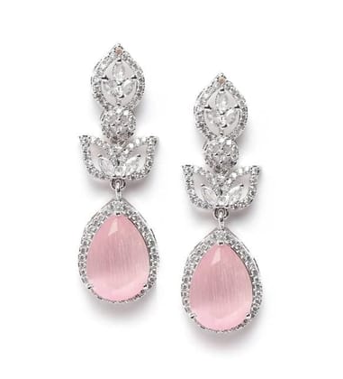 Generic Women's Brass Silver Plated Drop Earrings (Pink)-PID66268 Generic Women's Brass Silver Plated Drop Earrings (Pink)-PID66268