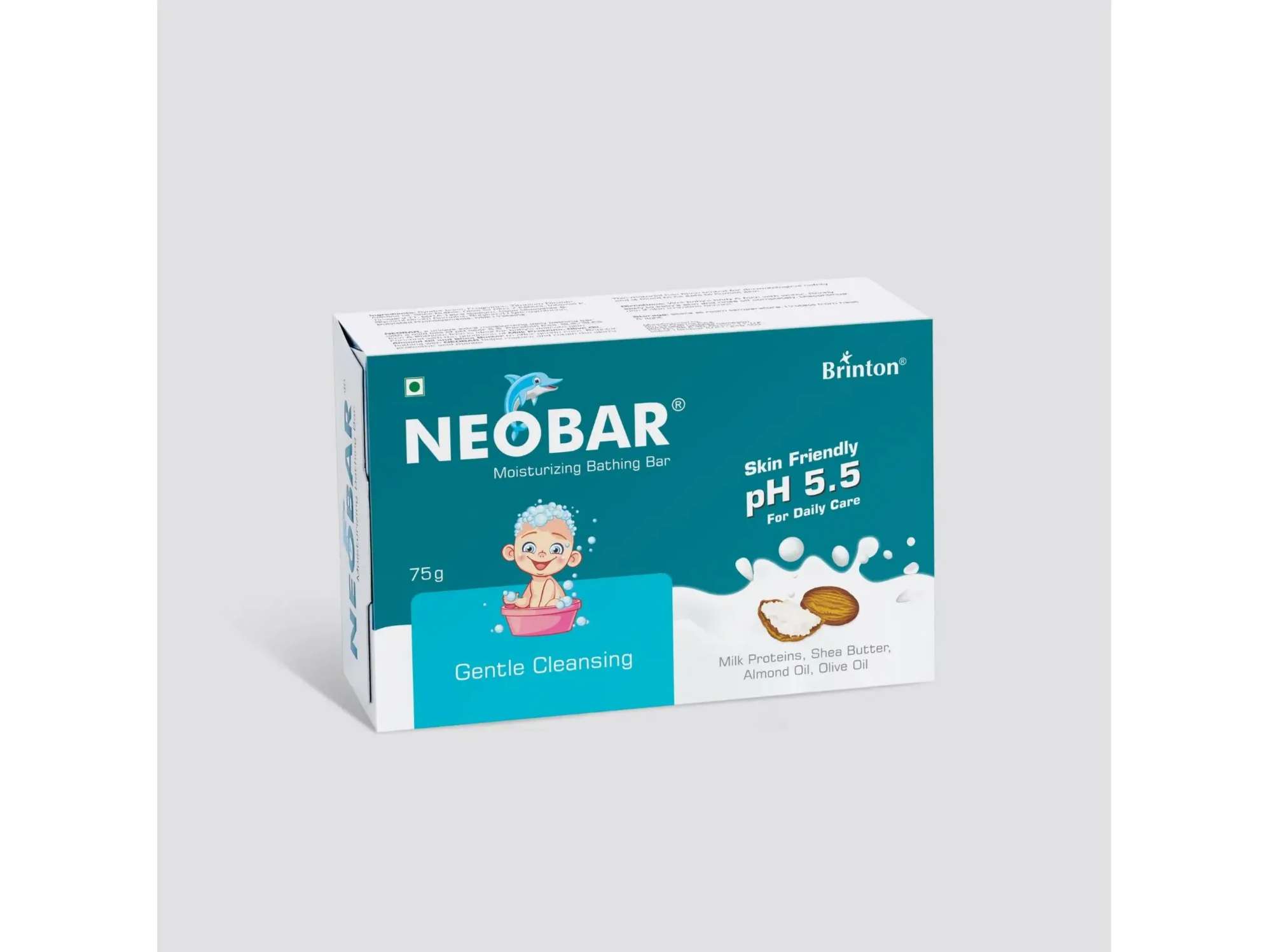 Brinton NEOBAR Baby Soap with pH 5.5 | Enriched with Vitamin E Shea Butter Milk Protein Olive Oil Almond Oil | Intense Hydration and Moisturization - Pack of 3