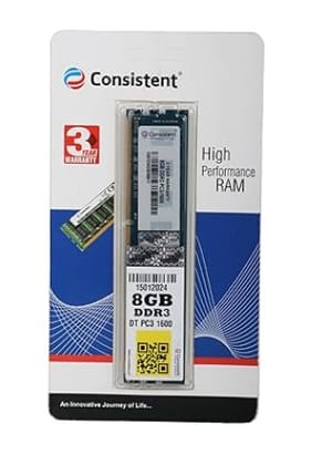 Consistent 8GB DDR3 1600MHz Desktop RAM (Memory) U-DIMM | Long-DIMM | DT PC3-1600 Single Channel Memory with 3 Years Manufacturer Warranty (Made in India)