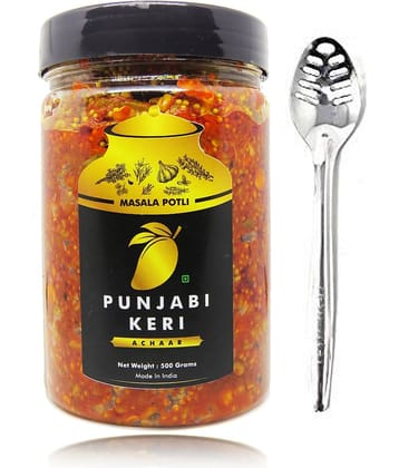 Masala Potli Homemade Punjabi Keri Ka Achar (Kache Aam Ka Achaar) & Spoon | Raw Mango Pickle Punjabi Style Pickle 500 g