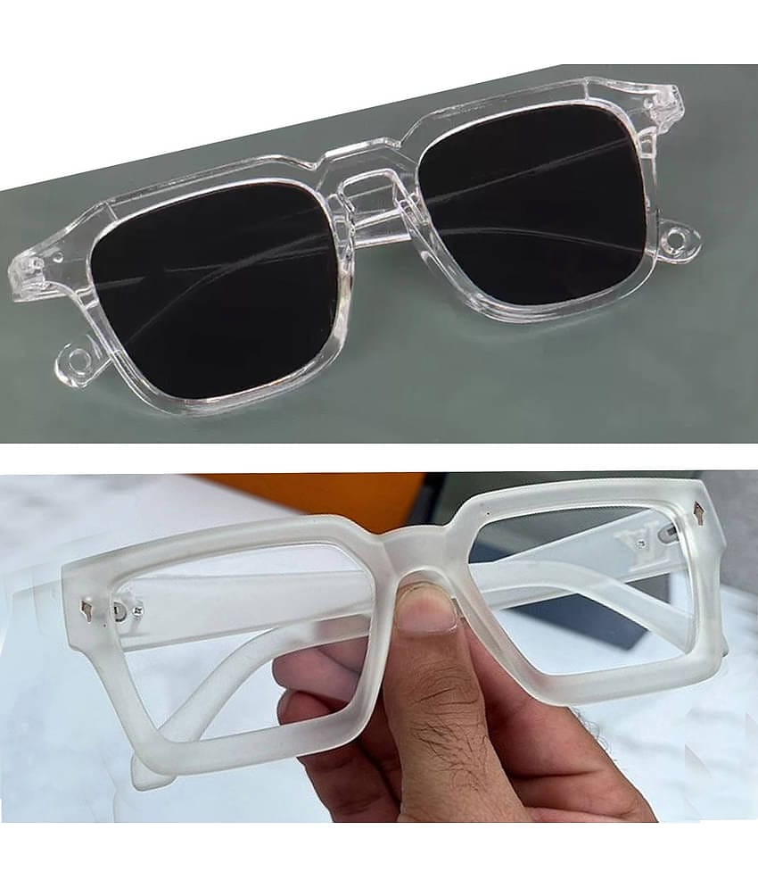 Elligator White Rectangular Sunglasses ( Pack of 2 )