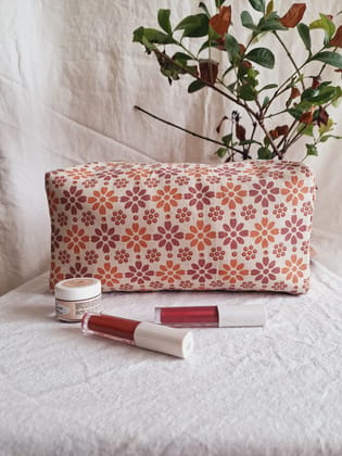 Cotton Hand Printed travel pouch  Pastel flowers