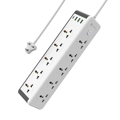Portronics Power Plate 18, Universal Multi Plug with 20W Type-C, 2 USB Ports, 3 M Cord, 3 Socket Extension Boards (White)