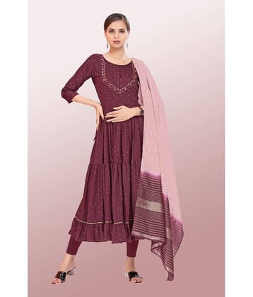 Madhuram Textiles - Maroon Chanderi Women's Anarkali Kurti ( Pack of 1 )