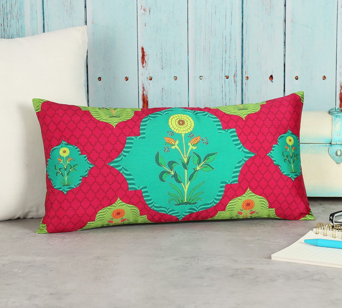 India Circus Blossom Tales - Blended Taf Silk Cushion Cover - 8 X 16 Inch