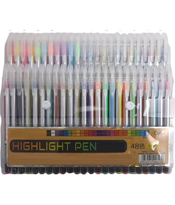 Highlight Pen 48 Pcs-Neon Color Pen Set,Glitter,Metallic,Neon Pen Set,Artist Drawing&Sketching Marker Pens,48 Shades Highlight Gel Pen For Kids,bold