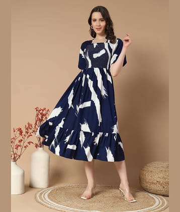 ZWERLON Women Crepe Printed Fit & Flare Dress ( Coffee )
