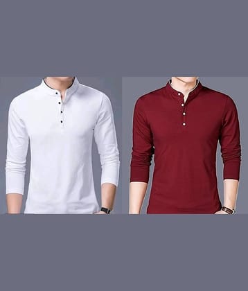 Alexender Cotton Blend Regular Fit Solid Full Sleeves Men's Mandarin Collar T-Shirt - Multicolor ( Pack of 2 )