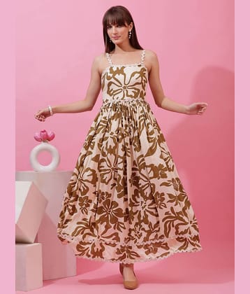 Sheetal associates Women Cotton Printed Fit & Flare Dress ( Brown )