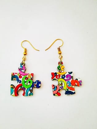 Artwork Wooden Earrings - Puzzle shape earrings in assorted Artworks