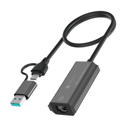 Portronics Mport X1, RJ45 Ethernet Port, USB & Type-C Plugs, 1000 Mbps Speed, 50 Cm Cable (Grey)