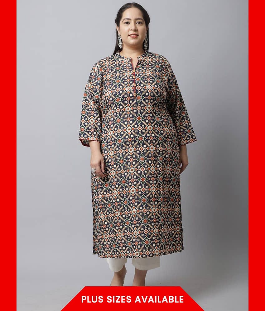 Rajnandini - Navy Blue 100% Cotton Women's Straight Kurti ( Pack of 1 )