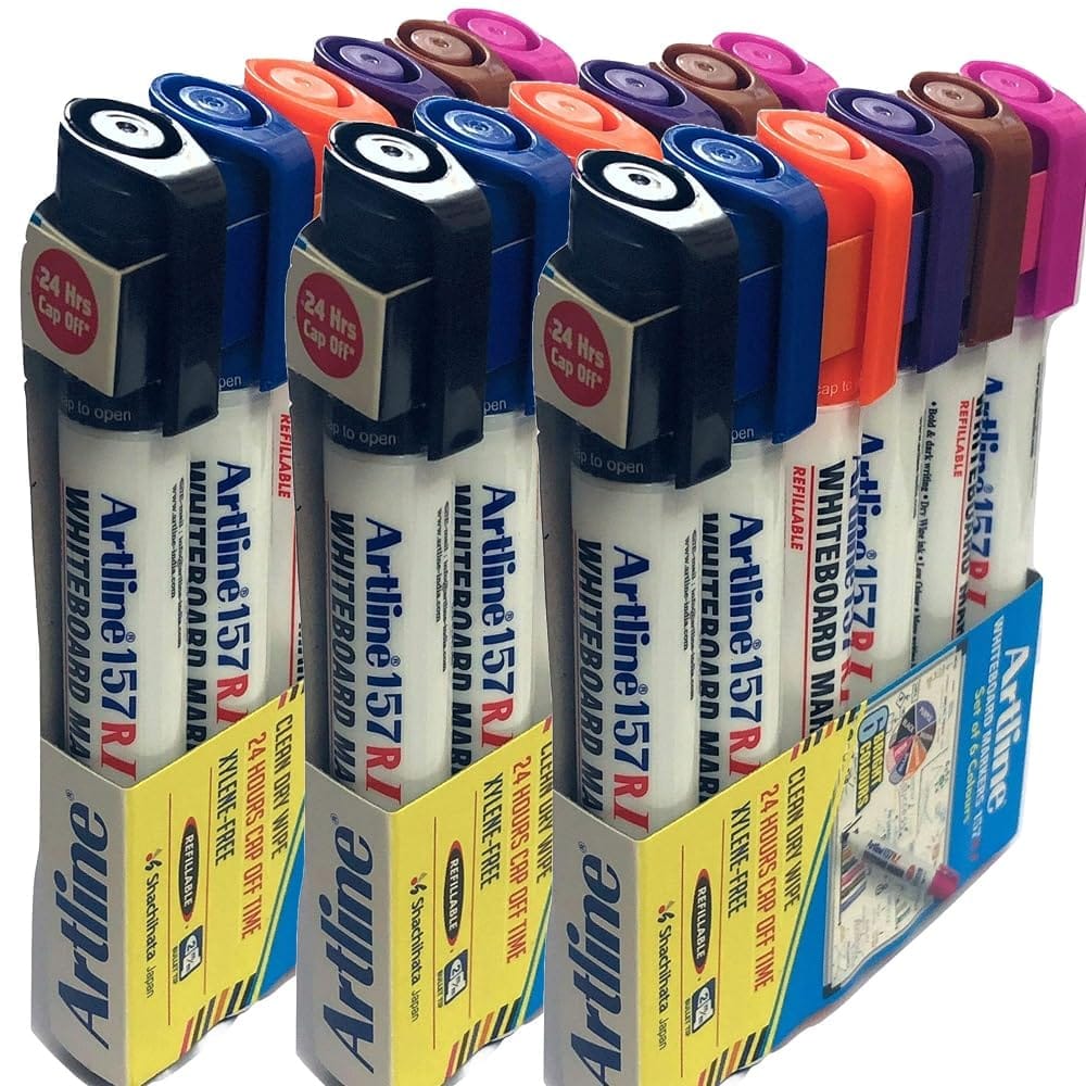 Artline 157RI Whiteboard Marker Pack of 6 (3 Packs) | Quick Drying, Dry Wipe Ink, Low Odor