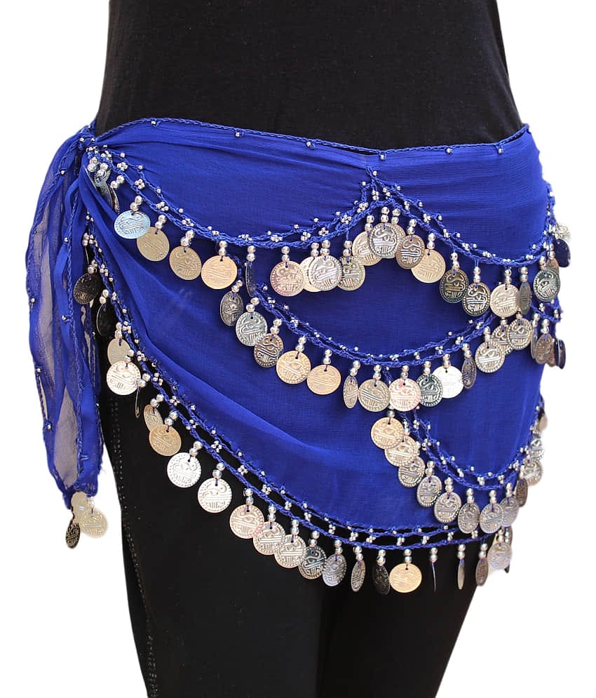 Kaku Fancy Dresses Blue Silver Belly Belt for Western Belly Dance -Blue & Silver, Free Size, for Girls