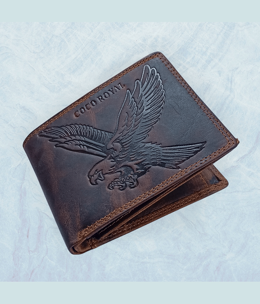 COCO ROYAL Leather Printed Men's Two Fold Wallet With 10 Slots For Card ( Brown , Pack of 1 )