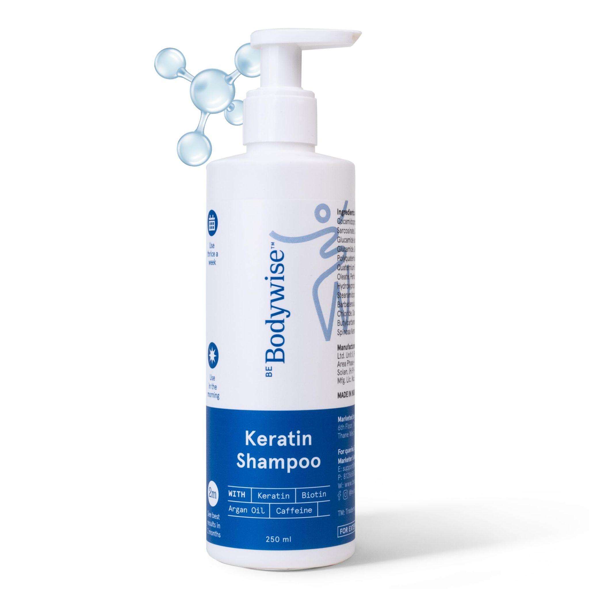 Be Bodywise Keratin Shampoo 250ml | Developed by Trichologists | Biotin, Caffeine & Argan Oil | Cleanses Scalp, Controls Frizz & Hair Breakage | Paraben & Sulphate Free Be Bodywise Keratin Shampoo 250ml | Developed by Trichologists | Biotin, Caffeine & A