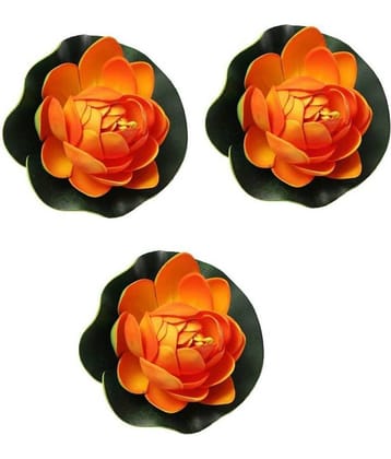 Green plant indoor Lotus Orange Floating Flowers - Pack of 3