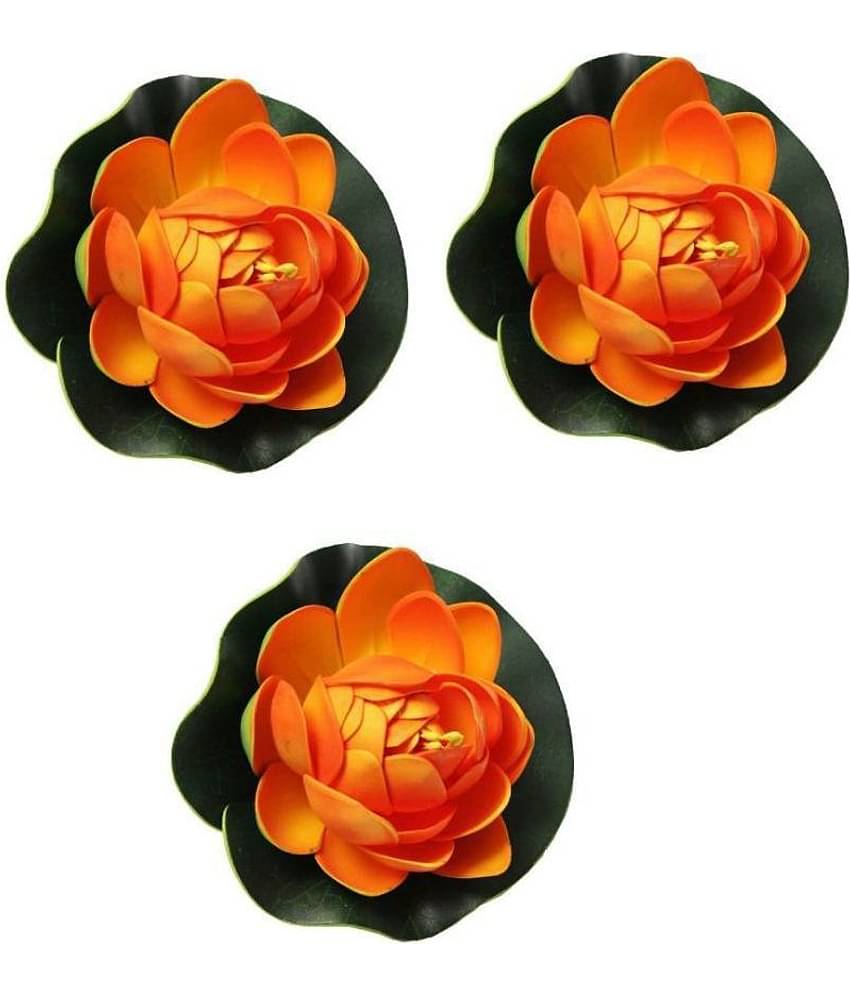 Green plant indoor Lotus Orange Floating Flowers - Pack of 3