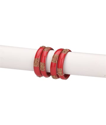 Party Glass Bangle Set Ornamented With Beads For Spaical Look (Pack Of 4 Rad Shining & Attractive