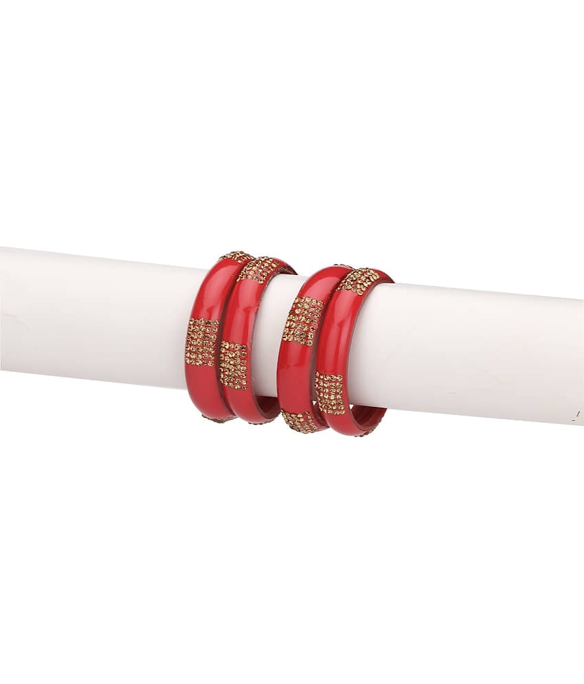 Party Glass Bangle Set Ornamented With Beads For Spaical Look (Pack Of 4 Rad Shining & Attractive