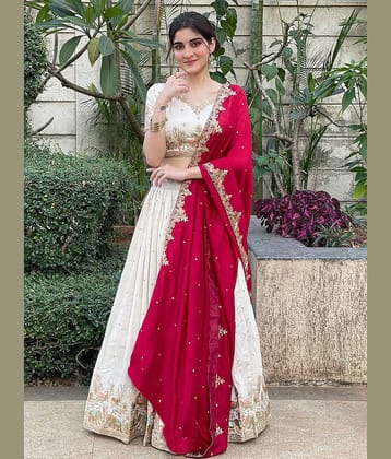 kedar fab White Silk Circular Semi Stitched Lehenga Single