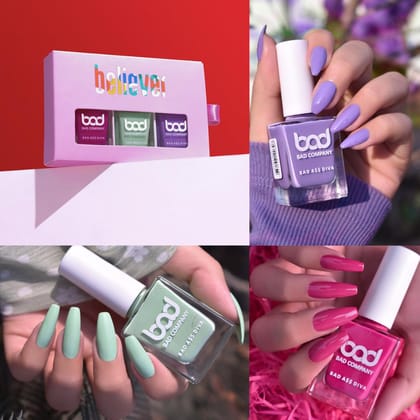 BAD COMPANY No Toxin Nail Polish Combo (10Ml Each X 3) | Long Wear, Quick Dry, Chip Resistant Nail Paint | Vegan, Cruelty-Free | Gel Nail Polish - Believer Set (50,79,83), Creme Finish BAD COMPANY No Toxin Nail Polish Combo (10Ml Each X 3) | Long Wear, Q BAD COMPANY No Toxin Nail Polish Combo (10Ml Each X 3) | Long Wear, Quick Dry, Chip Resistant Nail Paint | Vegan, Cruelty-Free | Gel Nail Polish - Believer Set (50,79,83), Creme Finish BAD COMPANY No Toxin Nail Polish Combo (10Ml Each X 3) | Long Wear, Q