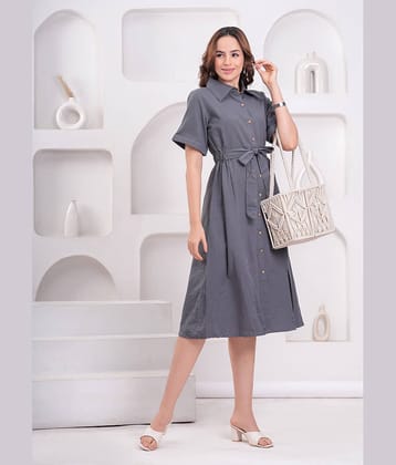 HIGHLIGHT FASHION EXPORT Women Cotton Solid Shirt Dress ( Grey )