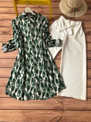 Modern Green Floral Digital Printed Kurti with White Palazzo Designed by GlamaStitch-M