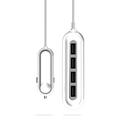 Portronics Car Power III POR-620 6A Car Charger with 4 USB Ports for Tablets, Cameras (White)