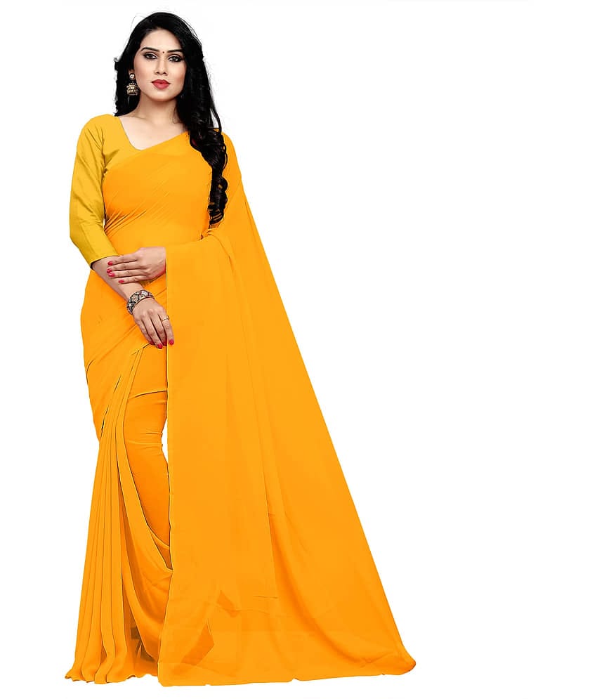 Sidhidata Georgette Solid Saree With Unstitched Blouse Piece ( Green )