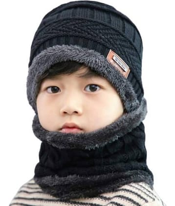 Woolen Cap & Neck Warmer  for Winters with Fur Inner Side Warm Scarf Set Winter woolen Cap For kids