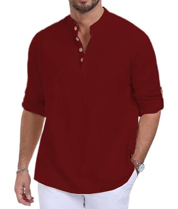 UNI VIBE Maroon Cotton Men's Shirt Style Kurta ( Pack of 1 )
