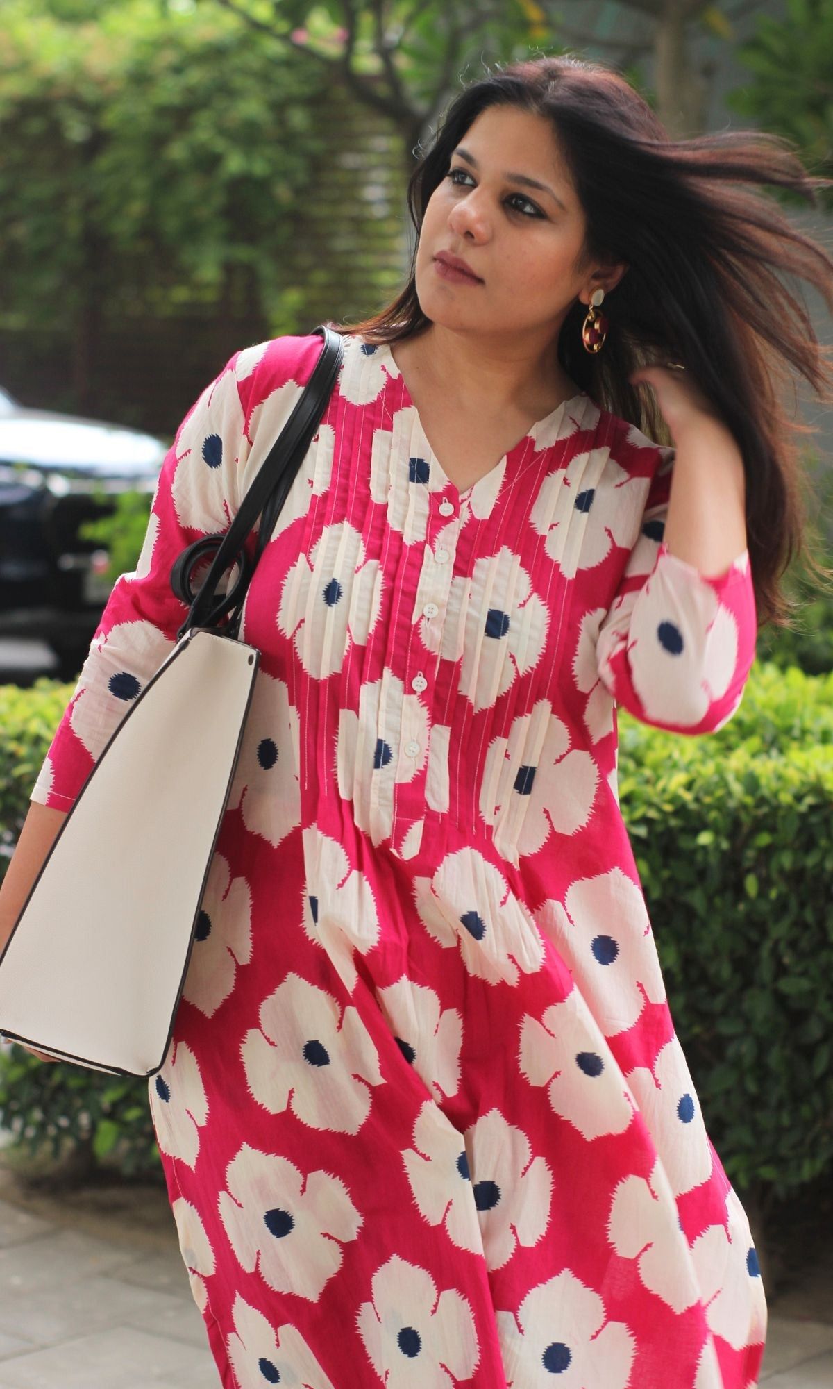 Cotton Hot Pink Hibiscus Print Co-ord-XXS