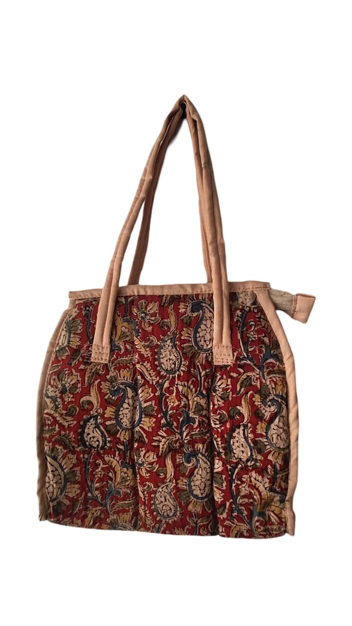 AP MEPMA KALANKARI BAGS  Handcrafted Floral Print Cotton Tote Bag with Jute Handles