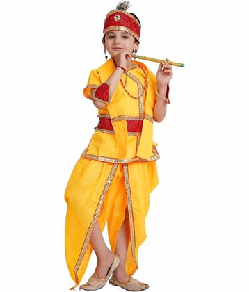 Kaku Fancy Dresses Baby Krishna Dress Cotton Fabric, Krishna Leela Costume With Accessories For Boys & Girls, 3-6 Months