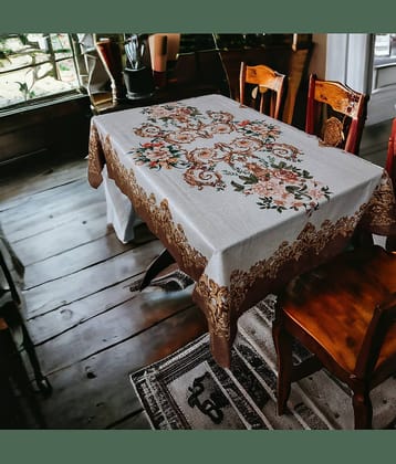 mopak decor Embroidered Polyester 6 Seater Rectangle Table Cover ( 137 x 91 ) cm Pack of 1 Beige