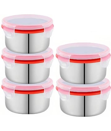 Kitcorner Steel Red Food Container ( Set of 5 )