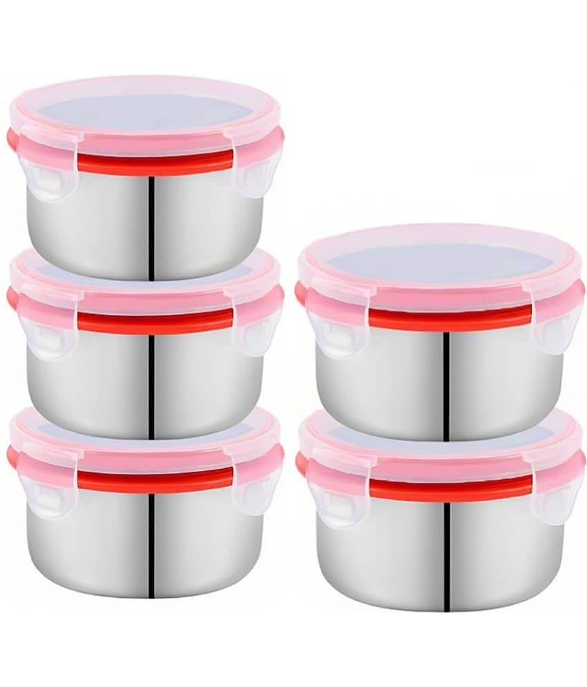 Kitcorner Steel Red Food Container ( Set of 5 )