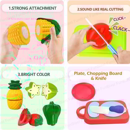 FunBlast Fruits and Vegetables Play Set Toys - 11 Pcs Realistic Sliceable Cutting Fruits and Vegetable Pretend Play Kitchen Toys for Kids, Play Food Toys...