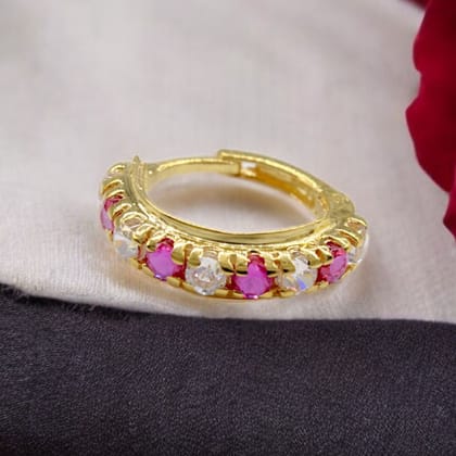 18K Real Gold Nose ring Pink White CZ bollywood stylish Clicker Nose Hoop Ring 20g