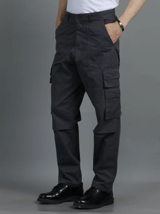 Men Cotton Relaxed Fit Cargo Trousers, Dark Grey-28