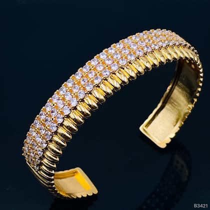 Three Layer Cubic Zirconia 18k Gold Copper Cuff Bangle for Women-GOLD
